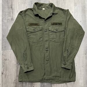 Vtg OG 107 Shirt Sateen Green Vietnam Military Class 1 Army Button Shirt 15 1/2